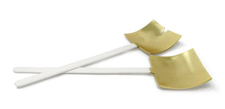 Set of 2 Square Salad Servers – Gold with White Handles