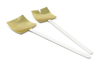 Set of 2 Square Salad Servers – Gold with White Handles