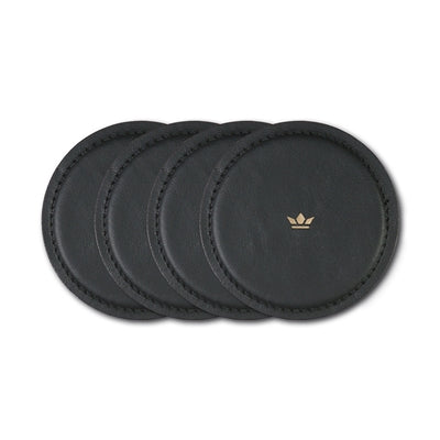 Set of 4 Leather Coasters — Classic Brown or Black, Round 3.9