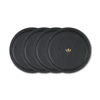 Set of 4 Leather Coasters — Classic Brown or Black, Round 3.9