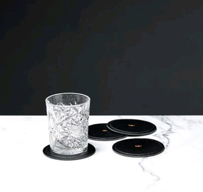 Set of 4 Leather Coasters — Classic Brown or Black, Round 3.9
