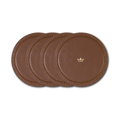 Set of 4 Leather Coasters — Classic Brown or Black, Round 3.9