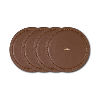 Set of 4 Leather Coasters — Classic Brown or Black, Round 3.9