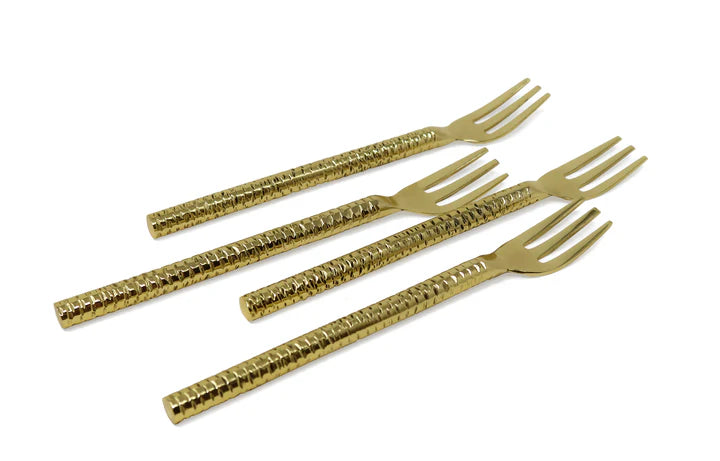 Gold Hammered Dessert Spoons/Forks-Set of 4