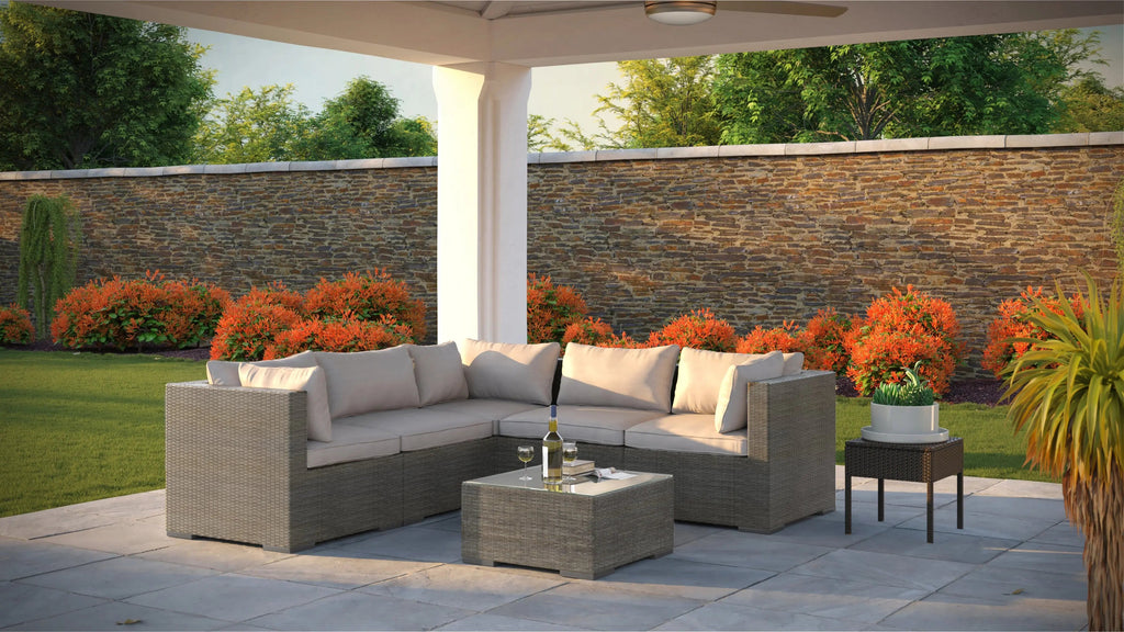 Sino Wicker Sofa Set | Modular All-Weather Outdoor Seating with Glass-Top Table