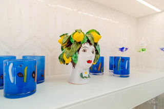 Small Ceramic Head Vase with Lemons – Handmade Italian Donatello Collection Vase