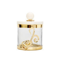 Glass Canister Set of 3 with Gold Floral Design & Marble Lid – Small, Medium, Large