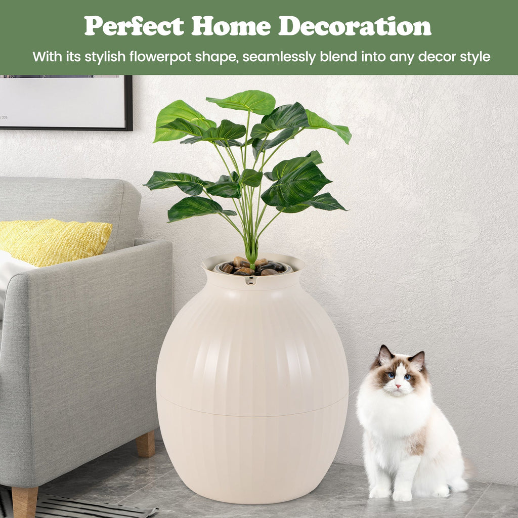 Smart Plant-Style Cat Litter Box with Electronic Odor Control and Lighting – Beige