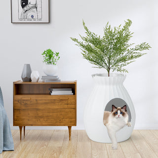 Smart Plant-Style Cat Litter Box with Electronic Odor Control and Sterilization – White