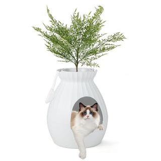 Smart Plant-Style Cat Litter Box with Electronic Odor Control and Sterilization – White