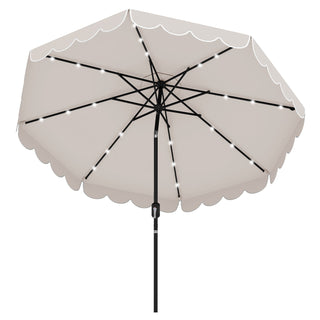 9.3-Foot Solar Patio Umbrella with 24 LED Lights and Ruffled Canopy – Beige