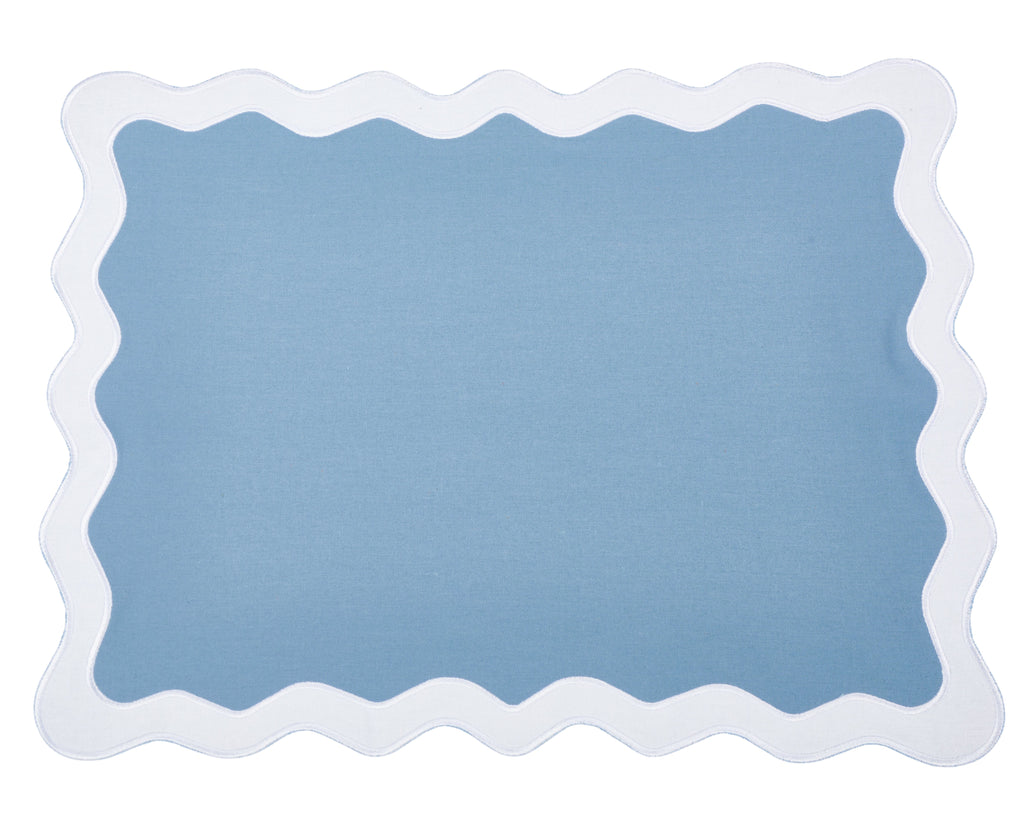 Hampton Pale Blue & White Trim Placemat & Napkin Set