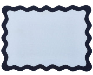 Hampton Pale Blue & Navy Trim Placemat & Napkin Set