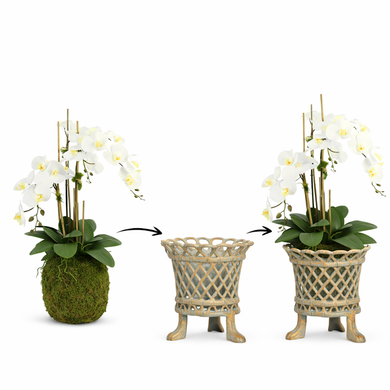 Verde Green & Gold Lattice Footed Planter