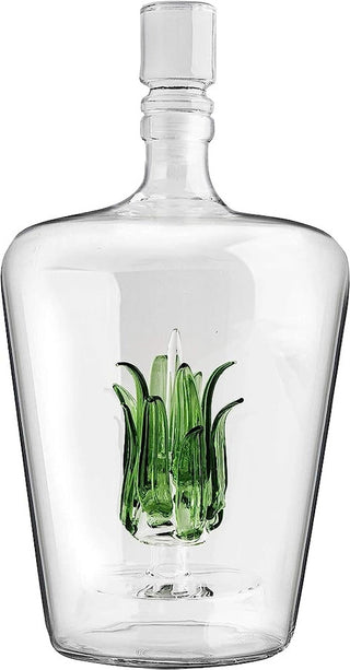 Tequila Decanter Set with Hand-Blown Agave Design and 6 Matching Agave Glasses