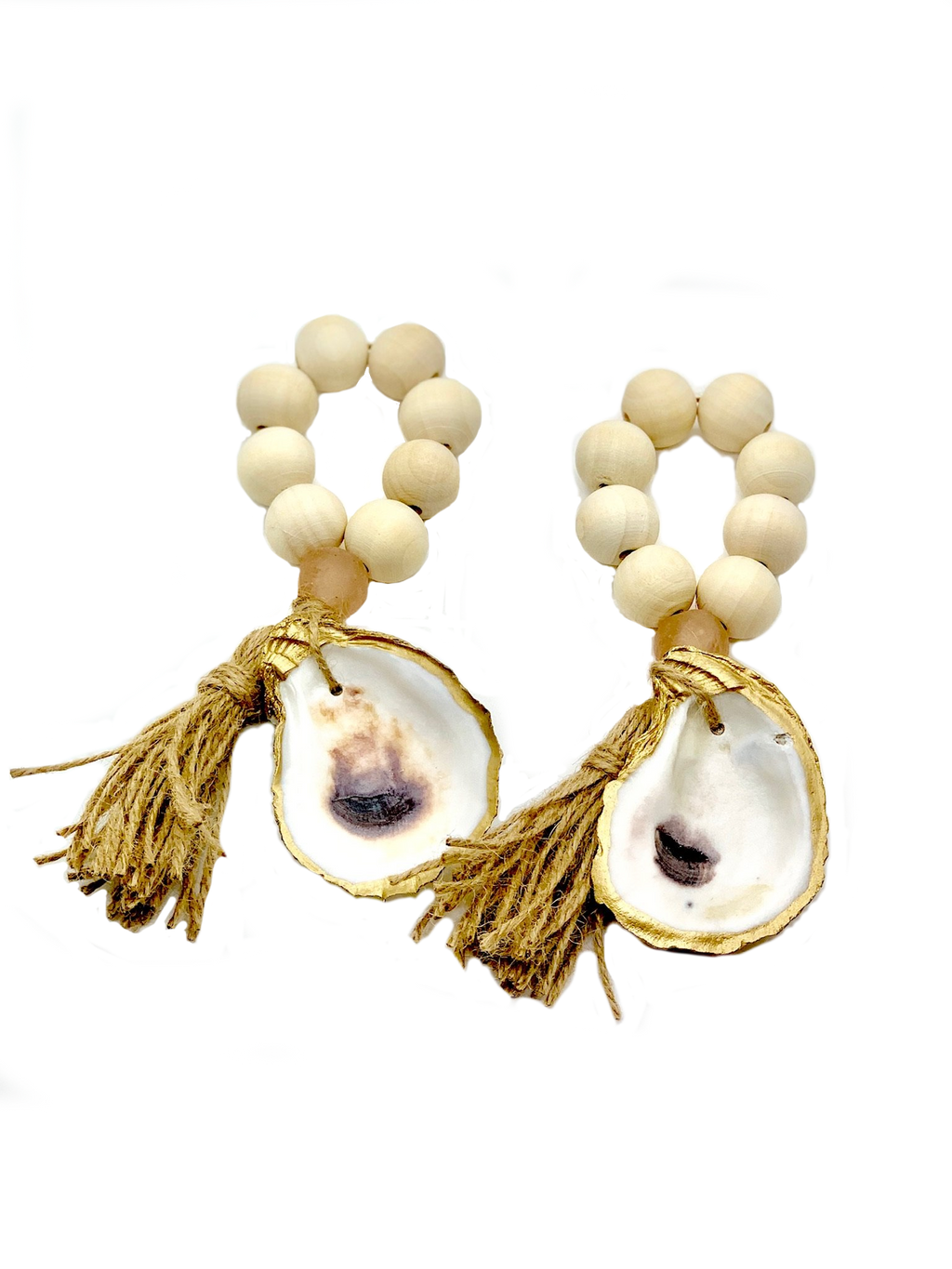 Splash Nude Beach Napkin Ring Pair with Rose Gold Sea Glass & 18K Gold Oyster