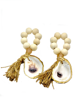 Splash Nude Beach Napkin Ring Pair with Rose Gold Sea Glass & 18K Gold Oyster