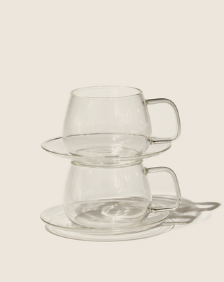 Glass Cups & Saucers Set (2) – Heat-Resistant Borosilicate Tea Cups