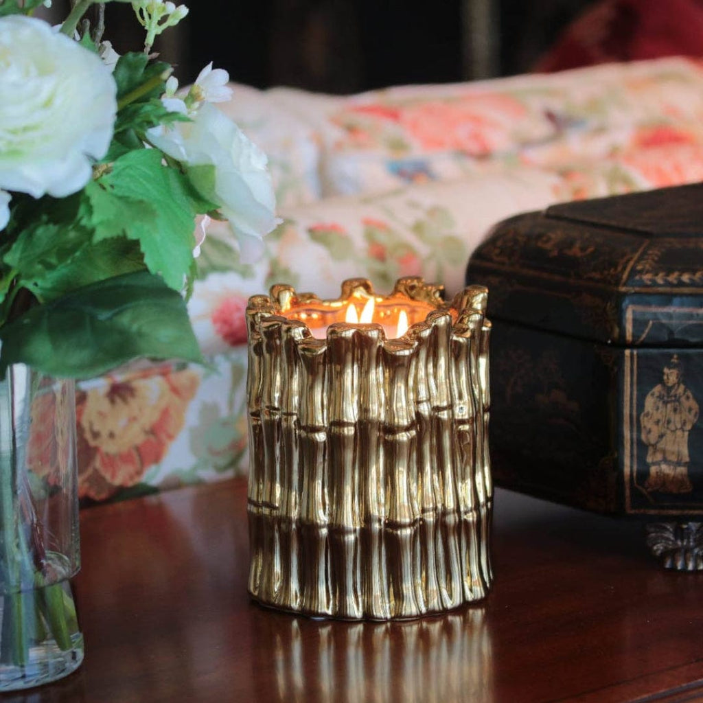 Gold Sagano Candle – Elegant Bamboo Scented Candle in Gold Jar
