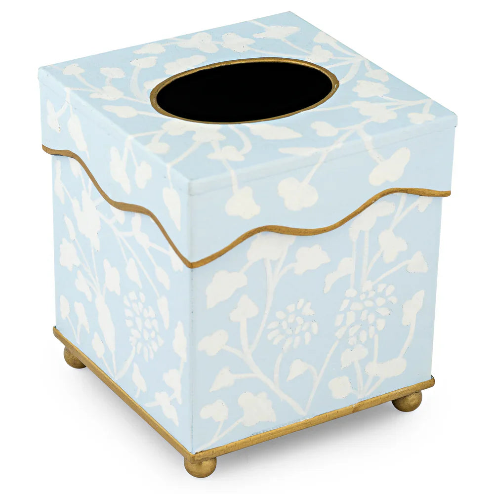 Pale Blue Spring Floral Wastepaper Basket & Tissue | Elegant Bath Décor