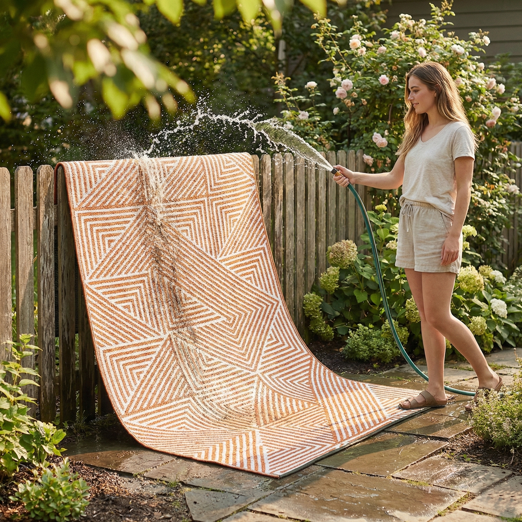 Tokyo Burnt Orange Reversible Outdoor Patio Rug