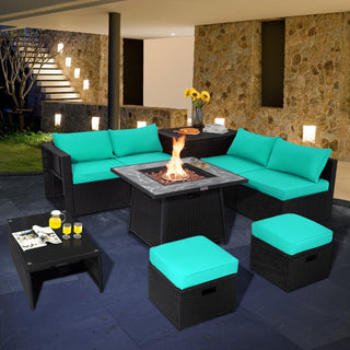 9-Piece Black Wicker Sectional Set with 35-Inch Gas Fire Pit Table