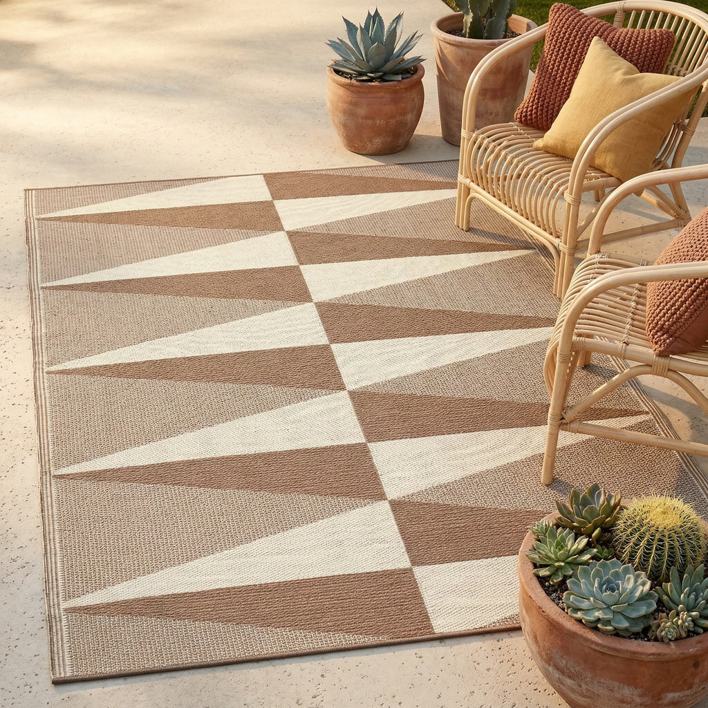 Tucson Natural Geometric Reversible Outdoor Patio Rug