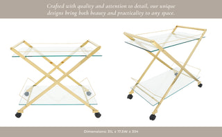 Gold & Glass Rolling Bar Cart – Two-Tier Modern Drink Trolley with Wheels