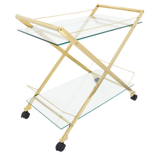 Gold & Glass Rolling Bar Cart – Two-Tier Modern Drink Trolley with Wheels