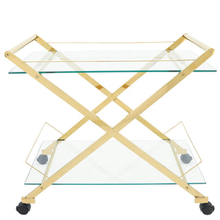 Gold & Glass Rolling Bar Cart – Two-Tier Modern Drink Trolley with Wheels