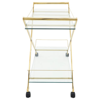 Gold & Glass Rolling Bar Cart – Two-Tier Modern Drink Trolley with Wheels