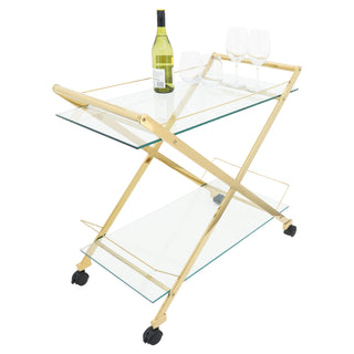 Gold & Glass Rolling Bar Cart – Two-Tier Modern Drink Trolley with Wheels