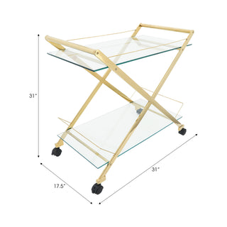 Gold & Glass Rolling Bar Cart – Two-Tier Modern Drink Trolley with Wheels