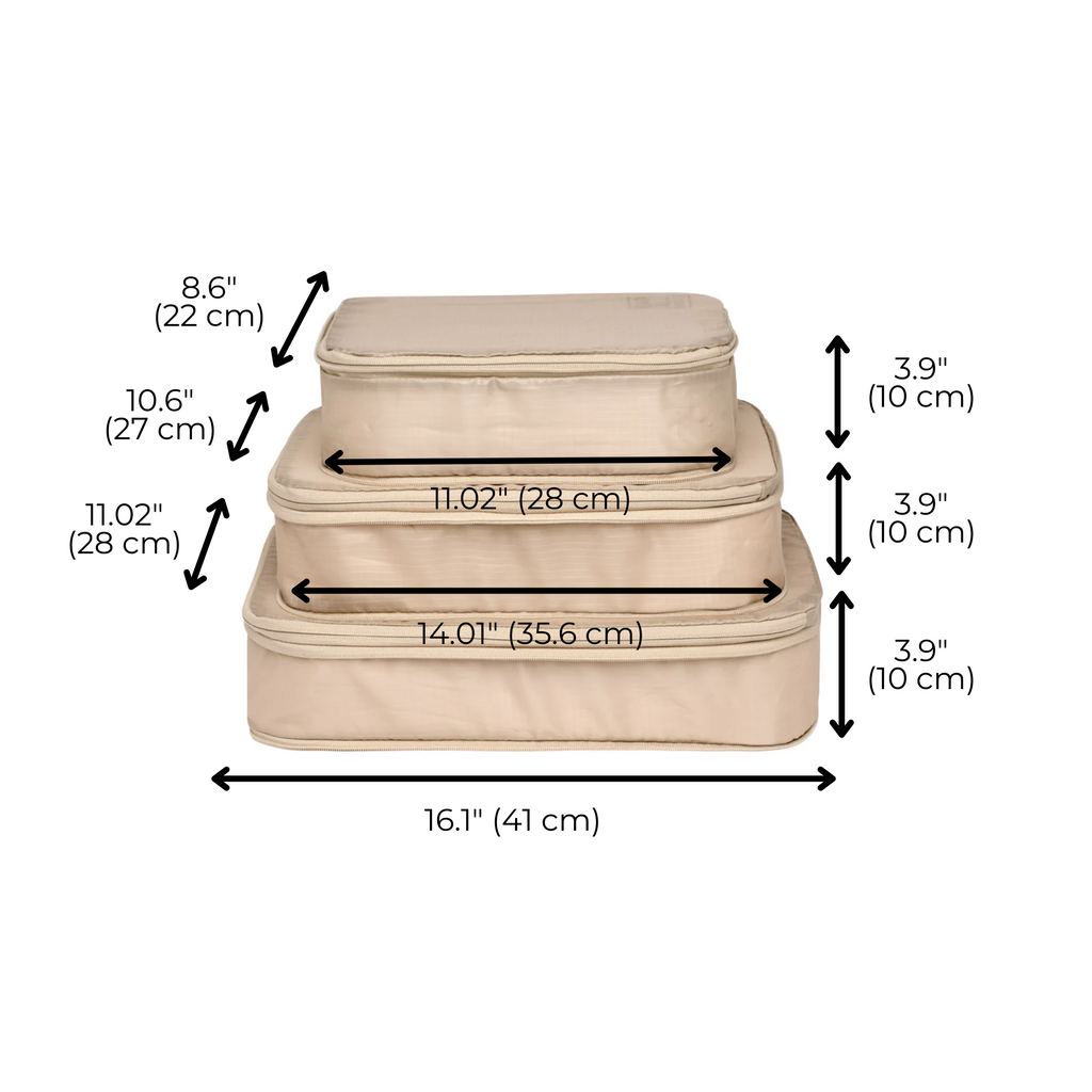 Compression Packing Cubes – Recycled Nylon – 3-pack – Taupe