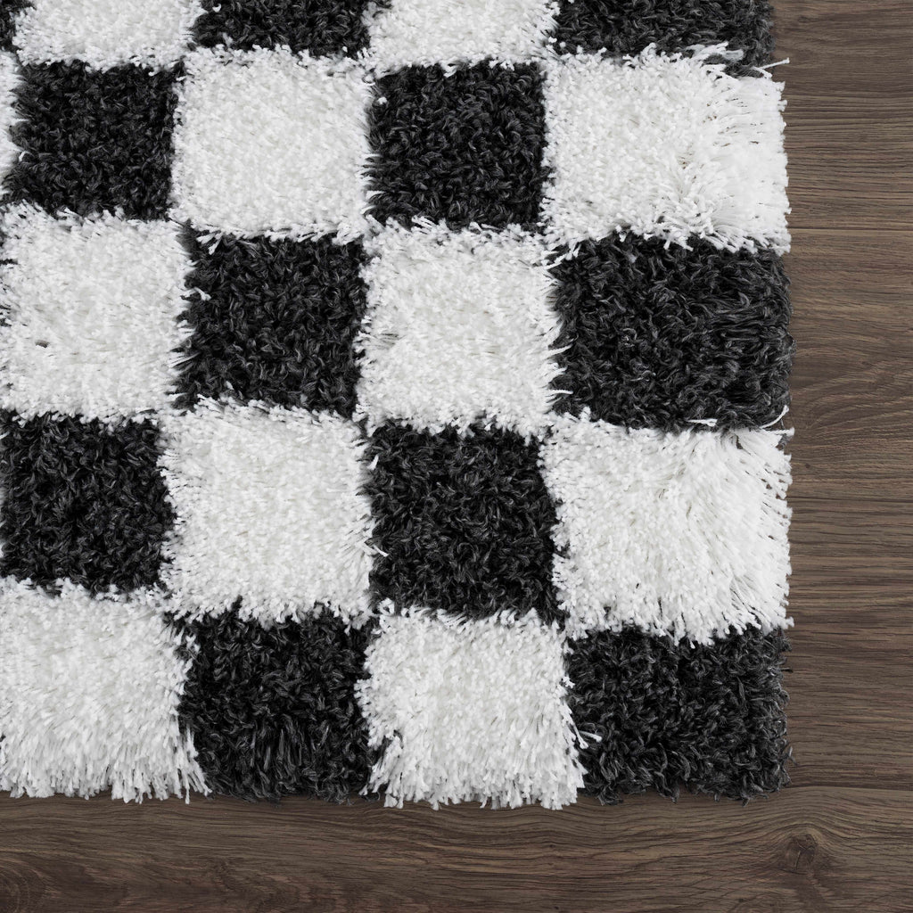 Atira Black White Checkered Area Rug – Modern Patterned Washable Carpet