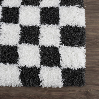 Atira Black White Checkered Area Rug – Modern Patterned Washable Carpet