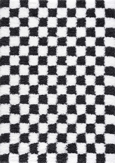 Atira Black White Checkered Area Rug – Modern Patterned Washable Carpet