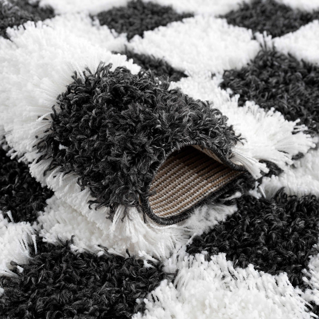 Atira Black White Checkered Area Rug – Modern Patterned Washable Carpet