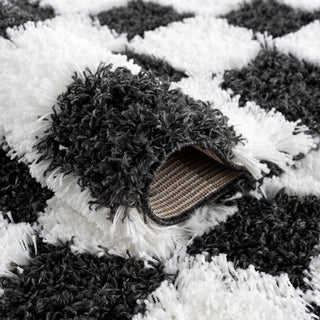 Atira Black White Checkered Area Rug – Modern Patterned Washable Carpet