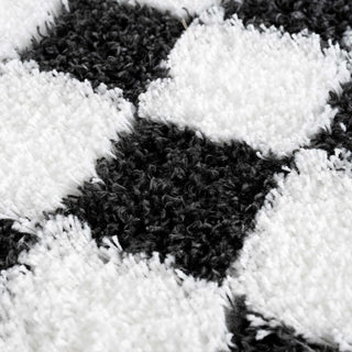 Atira Black White Checkered Area Rug – Modern Patterned Washable Carpet