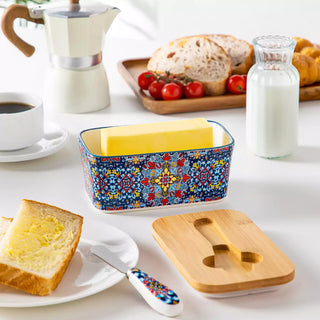 Simi Porcelain Butter Dish with Bamboo Lid