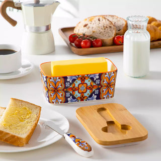 Simi Porcelain Butter Dish with Bamboo Lid