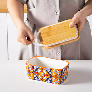 Simi Porcelain Butter Dish with Bamboo Lid