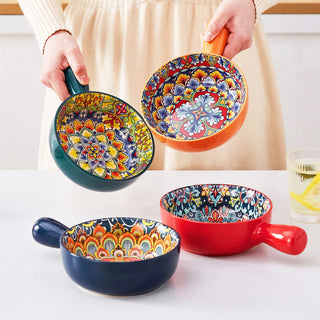 Simi Soup Bowls with Handles Set of 4 – 23oz Bohemian Porcelain Bowls