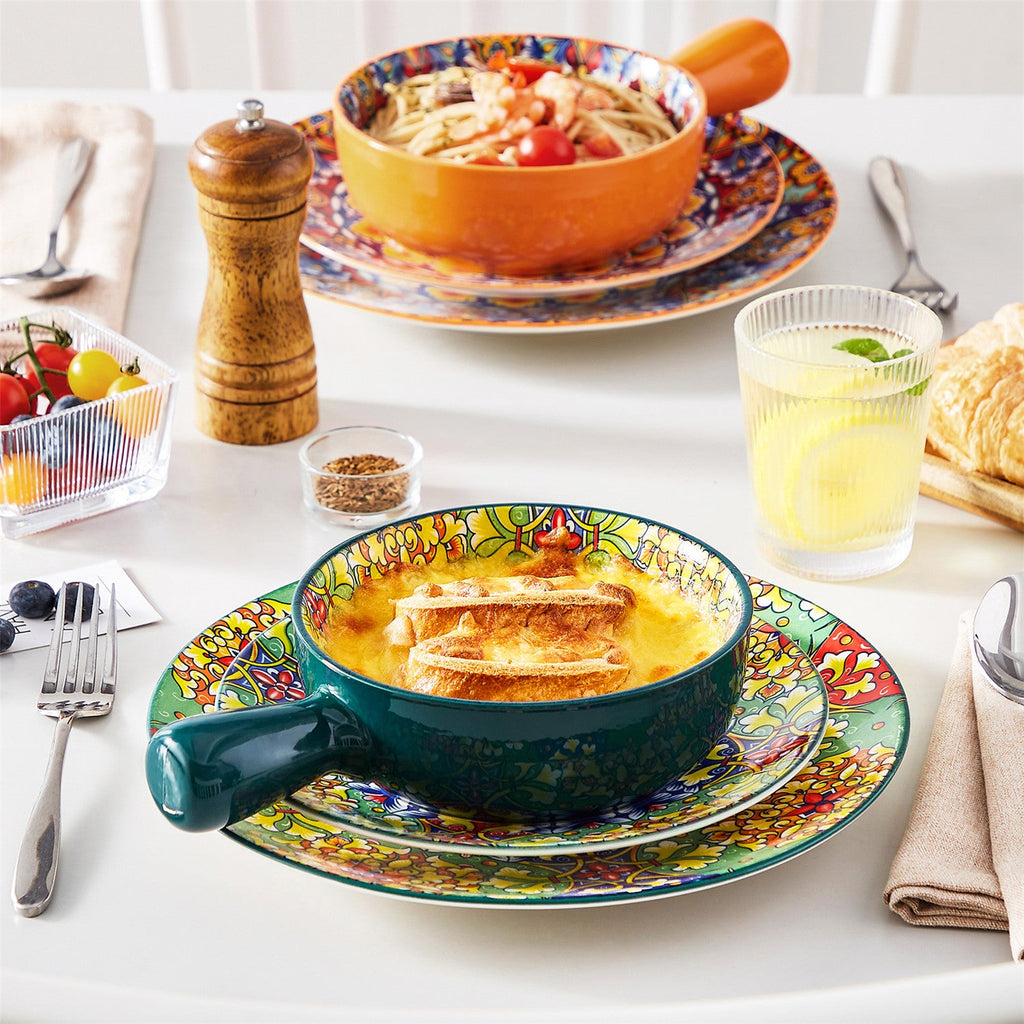 Simi Soup Bowls with Handles Set of 4 – 23oz Bohemian Porcelain Bowls