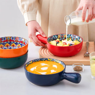 Simi Soup Bowls with Handles Set of 4 – 23oz Bohemian Porcelain Bowls