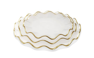 Set of 4 White Alabaster Plates with Gold Ruffled Border
