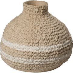Mira Nomad Sand & White Ceramic Vase – Handmade Portuguese Basket-Weave Decorative Vase