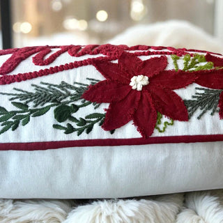 Merry Christmas Vintage Poinsettia Throw Pillow – Holiday Collection