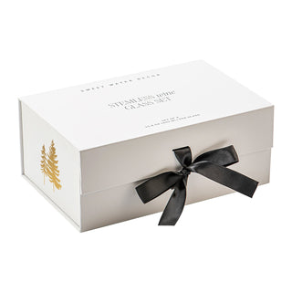 Gold Pine Trees Stemless Wine Glasses – Boxed Set of 2
